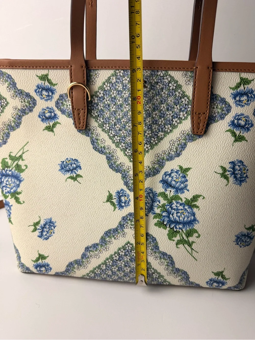 Tory Burch Kerrington Small Zip Tote Terrace Ditsy Floral Cloud Blue Brown